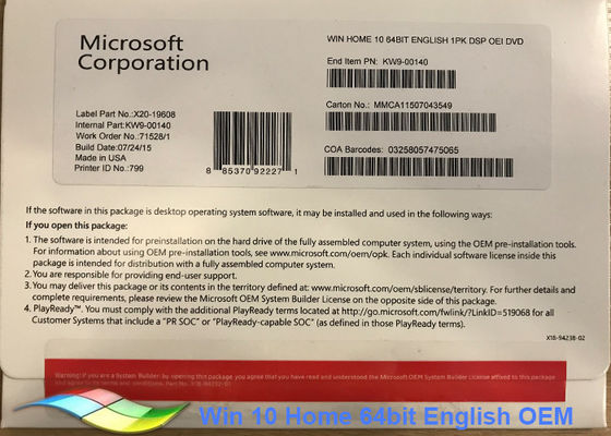 中国 完全な版Windows 10の家プロダクト キー/勝利10プロ ソフトウェア/Windows 10の家プロダクト キーのWindows 10の家免許証 サプライヤー
